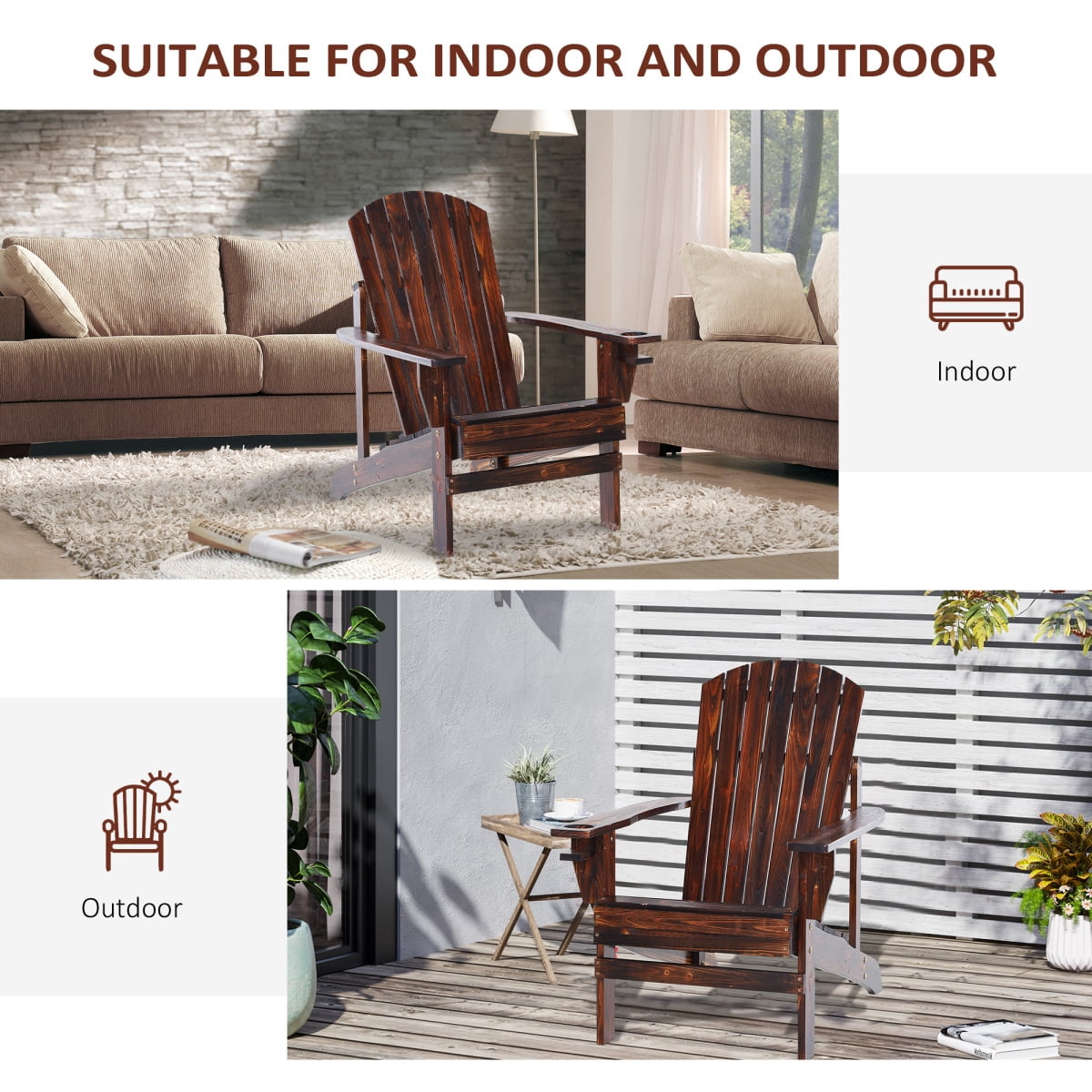 Newboti Furniture Wooden Adirondack Chair, Outdoor Patio Lawn Chair with Cup Holder, Weather Resistant Lawn Furniture, Classic Lounge for Deck, Garden, Backyard, Fire Pit, Brown BN.7218