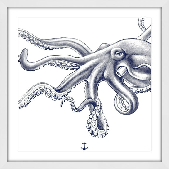 "Blue Octopus" Framed Painting Art Print, 12" x 1.5"