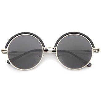 Women\'s Round Sunglasses - Black Frame with Gold Mirrored Lenses Side Shield Gothic Sunglasses UV400 Green Mirror Lens (Black  main image 4