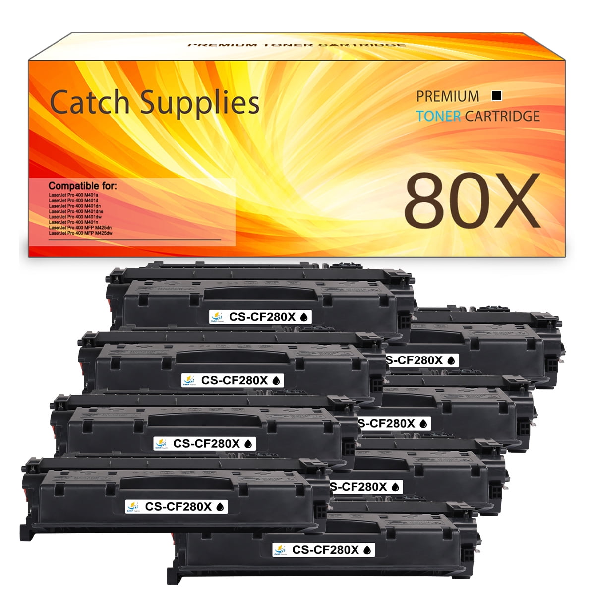 Black 8-Pack High Yield Compatible Pro 400 M401n M401dn / MFP M425dn M425dw Printer Toner Cartridge Replacement for HP CF280A 80A Laser Printer Toner Cartridge 