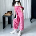 thumbnail image 7 of Tfken Little Girls Classic Pants Elastic Waist Stretchy Trousers Loose Wide-Leg Overall With Pockets Fashion Lightweight Teen Daily Casual Wear Trendy Clothes Size 4-5 Years Pink, 7 of 7