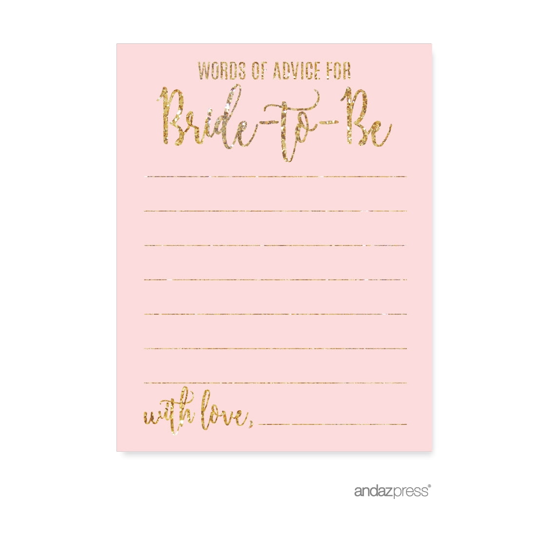 Words of Wisdom Blush Pink Gold Glitter Print Wedding Bridal Shower