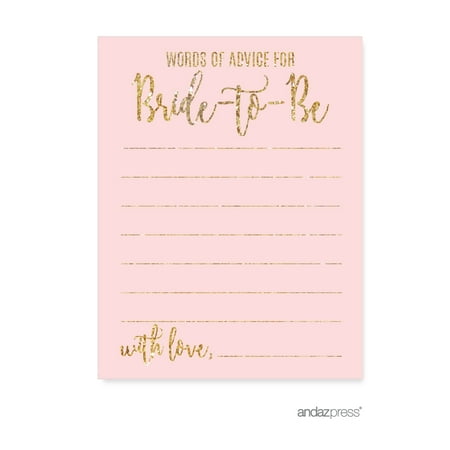 Words of Wisdom Blush Pink Gold Glitter Print Wedding Bridal Shower Game Cards, 20-Pack