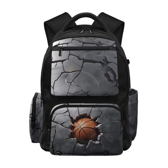 Xixirimido Kids School Backpack, 17" Large Capacity Bookbag, Multi Pockets School Bag for Boys Girls Teens Preschool Elementary Middle High School, Crack Wall Basketball