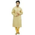 thumbnail image 2 of Atasi Men's Beige Kurta Pyjama Set Long Cotton Tunic Shirt Ethnic Wear-Medium, 2 of 7