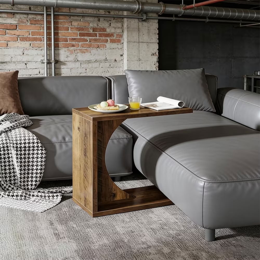 MAYEERTY C-Shaped End Table, Modern Wooden Space-Saving Couch Table for Living Room, Bedroom, Home Office