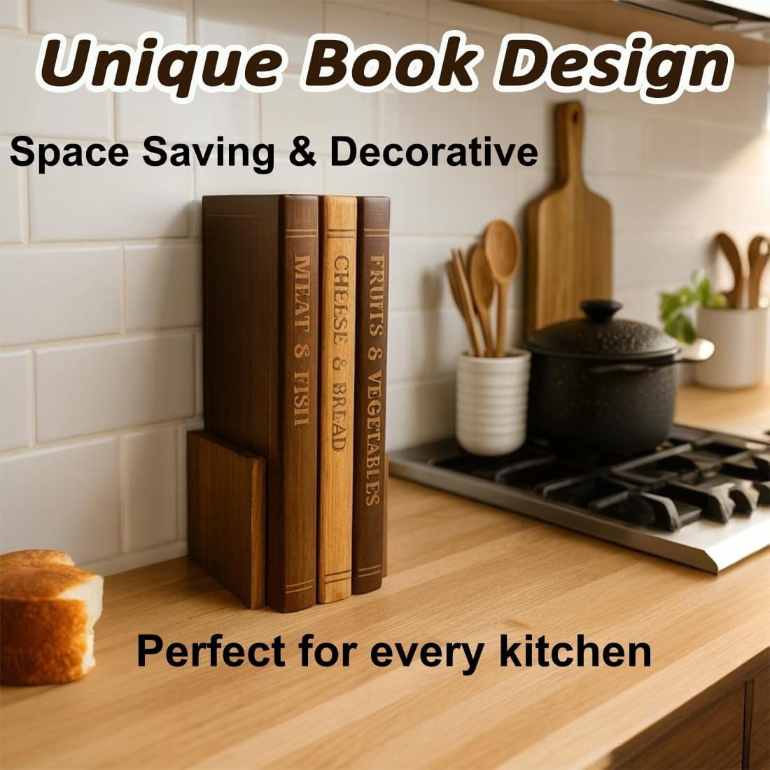 Book Cutting Board Set,Cutting Boards That Look like Books,Wooden Kitchen Chopping Boards Set of 3 with Stand,Tray for Cheese,Bread,Vegetables,Decorative Cookbook Style Serving for Parties & Home