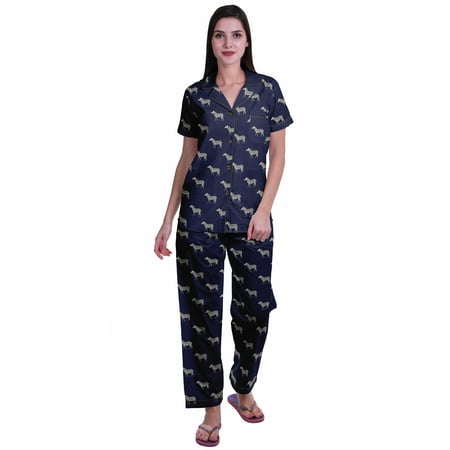 

Moomaya Printed Cotton Shirt Pajamas Notch Collar Sleepwear WoMen s Pajama Set