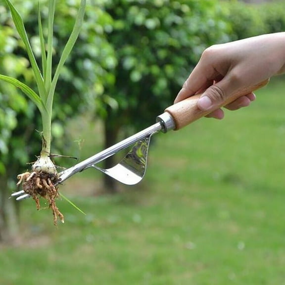 Rkxzt Weed Eater,Weed Puller Tool Manual Hand Weeder Stainless Steel with Wood Handle for Garden Lawn,Weeder Fork Tool