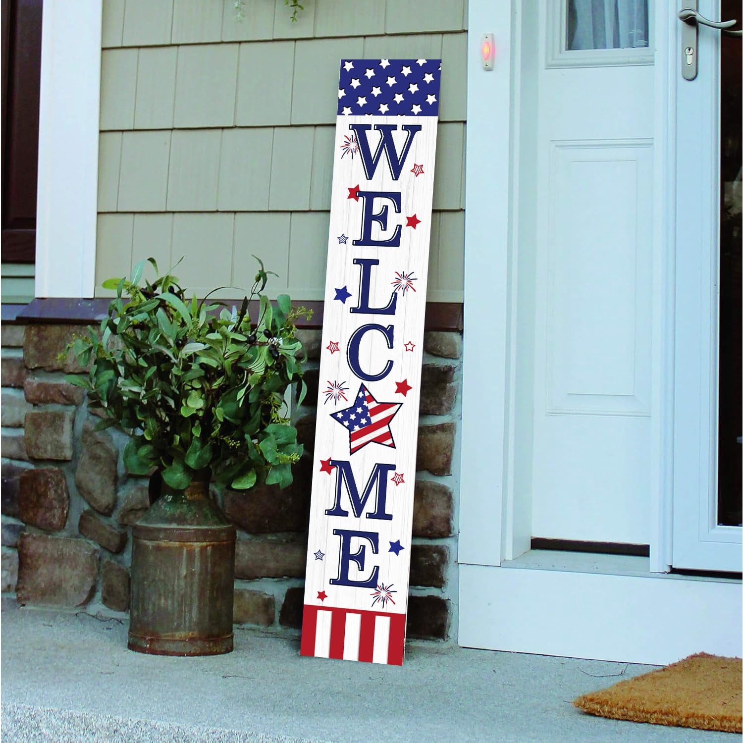 Patriotic 4th Of July Welcome Sign For Front Porch  250th Anniversary Memorial Day Wooden Outdoor Patio Flag Standing Yard Summer Door Signs Garden Wall