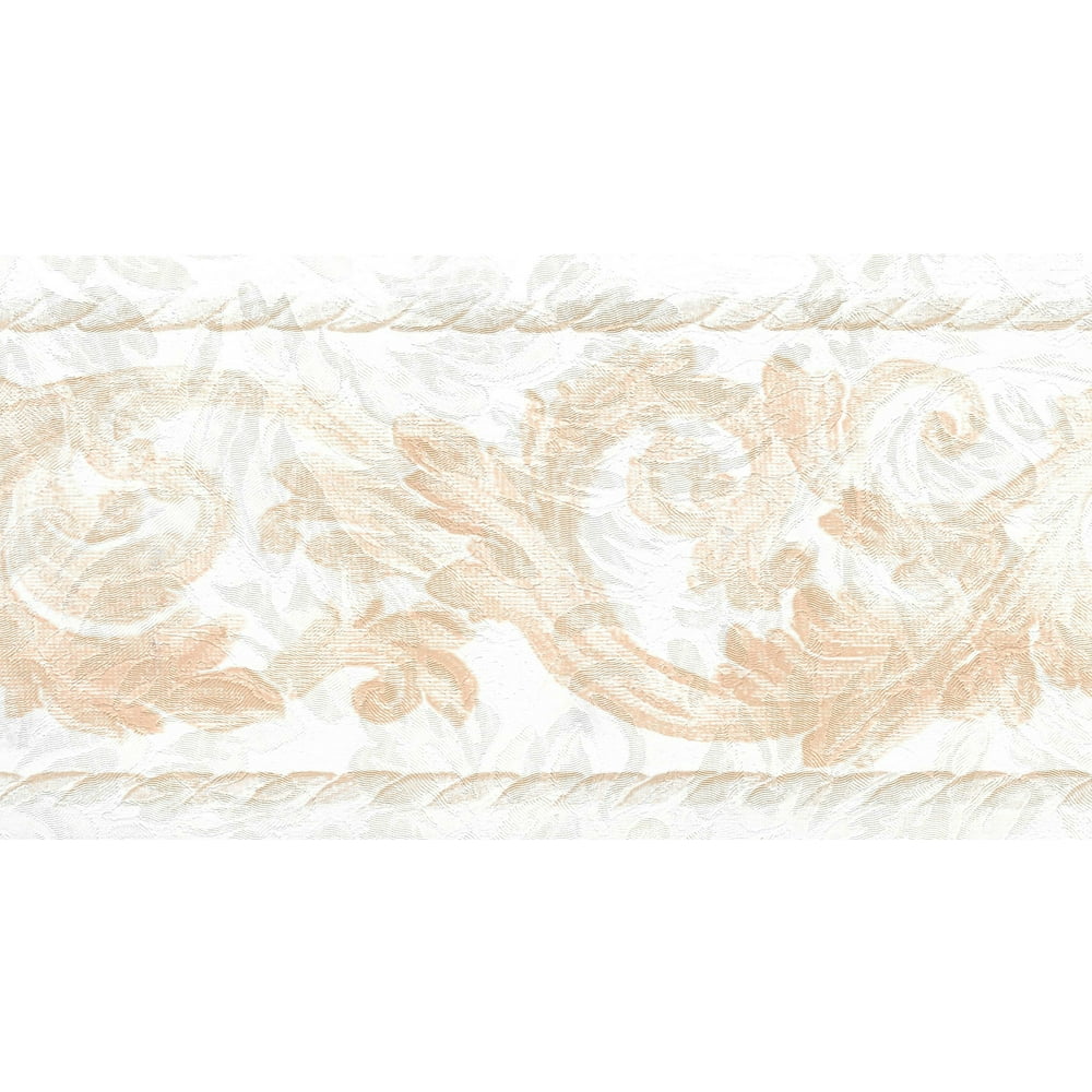 Prepasted Wallpaper Border Abstract OffWhite, Beige, Light Brown Damask Vines Wall Border