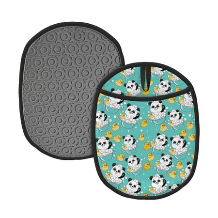 

Lukts Panda Bathing In The Bath Print Silicone Pot Mat Mitten With Hanging Loop Heat Resistant Oven Mitts Non-Slip Bbq Baking Smoking Potholders