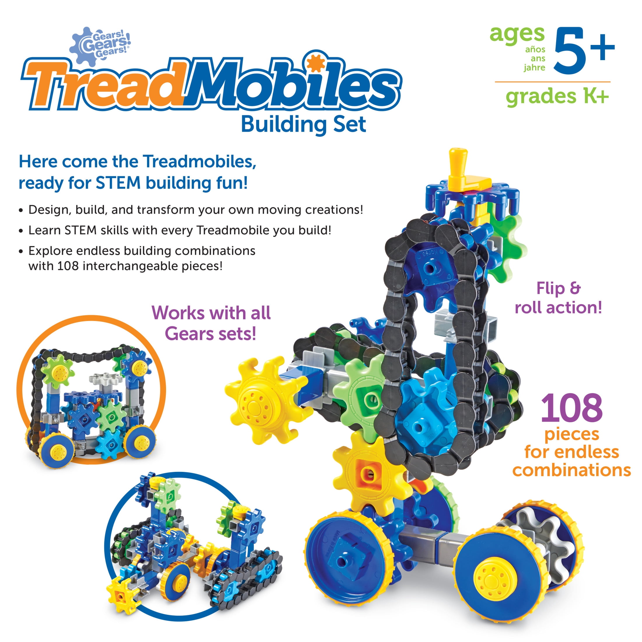 Learning Resources Gears! Gears! Gears! TreadMobiles, STEM Building Set, Ages 5+