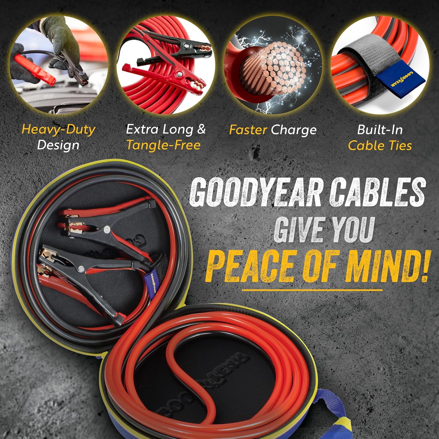 Goodyear Heavy Duty Jumper Cables for Car Battery , 2 Gauge 20 ft with Carrying Case