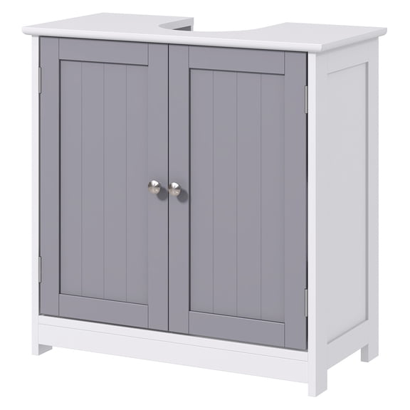 Bathroom Vanities, White Gray Under Sink Cabinet, U-Shape Cut-Out, Adjustable Shelf, Bathroom Storage