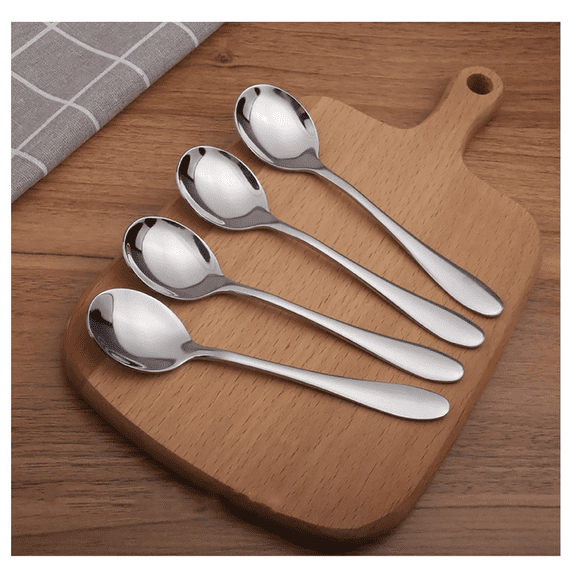 Stainless Steel Flatware Serving, 8.7-Inch Long Handle Serving Spoons for Buffet, Banquet, Cooking, and Kitchen (4Pcs Round Spoons)