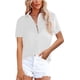 thumbnail image 3 of Camisas con botones para mujer, cuello en V, satén, casual, manga larga/corta, blusas lisas, blusas de trabajo de oficina con bolsillo, 3 of 5
