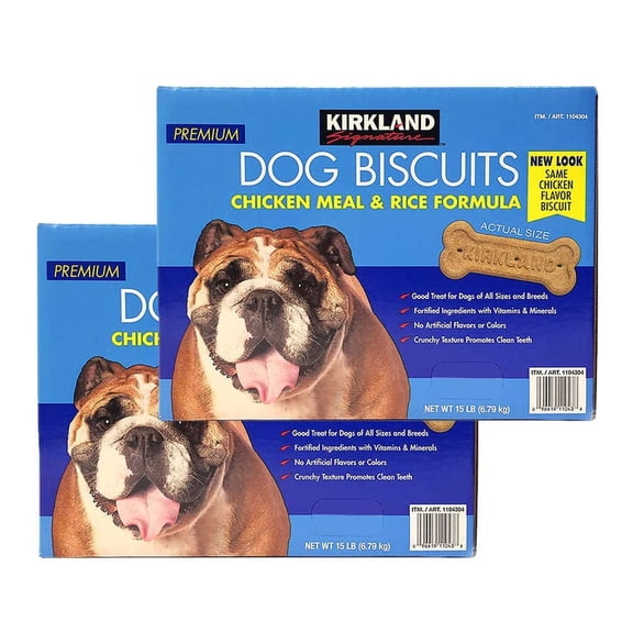 Kirkland Signature Premium Dog Biscuits Chicken Meal & Rice Formula 15 LB(Pack of 2)