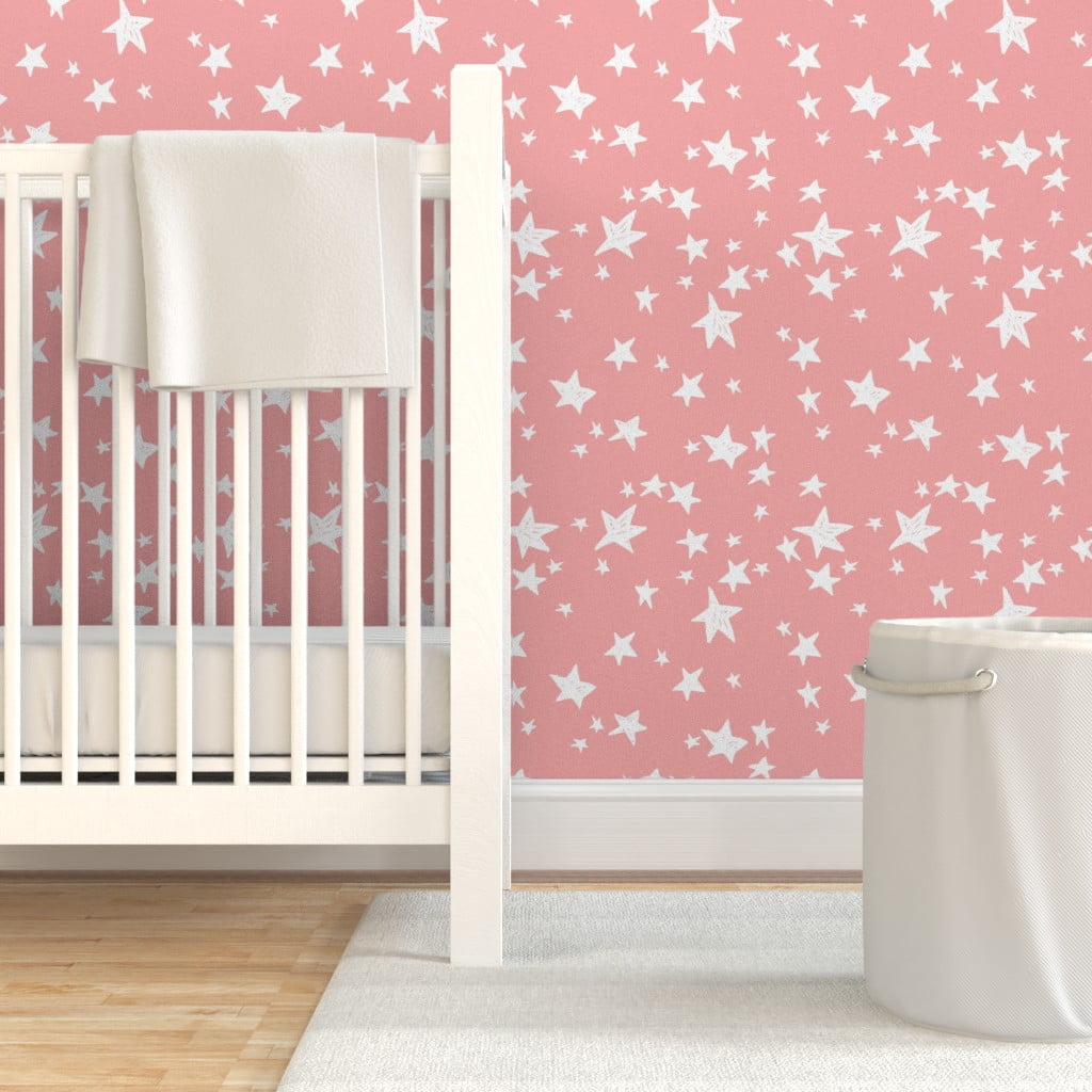 Removable Water-Activated Wallpaper Pink Star Nursery Stars Baby Girl