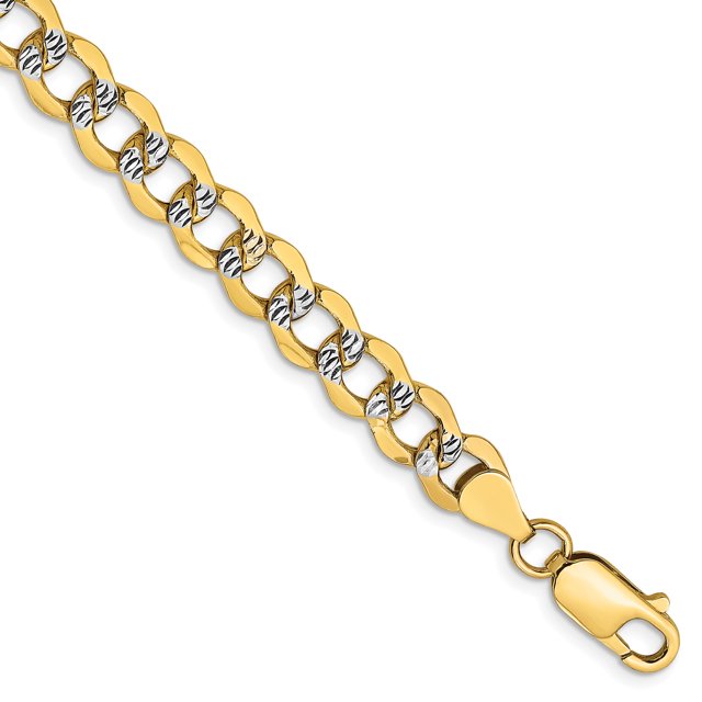 14k 6.75mm Semi-solid Pav? Curb Chain (Weight: 7.16 Grams, Length: 8 Inches)