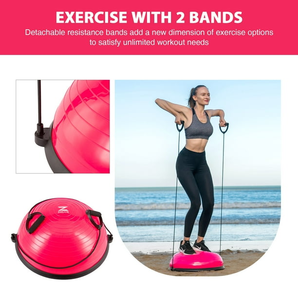 ZELUS 23 Inch Yoga Balance Ball Trainer with Resistance Bands for Yoga Fitness Strength Exercise Workout Pink Walmart