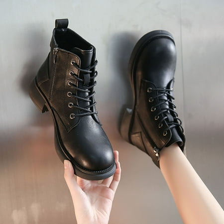 

Gubotare Rain Boots Women’s Fashion Ankle Booties Causal 8-Eye Side Zipper Lace-up Combat Boots Black 7