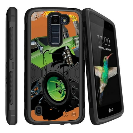 LG K8 | Escape 3 Dual Layer Shock Resistant MAX DEFENSE Heavy Duty Case with Built In Kickstand - Monster (Best Heavy Duty Truck Shocks)