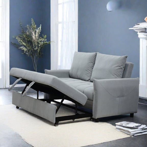 Soft and Convenient - A Light Blue Convertible Loveseat with USB Charging for Living Room Relaxation