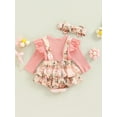 thumbnail image 5 of Elippeo Baby Girls 2Pcs Fall Outfits 3 6 9 12 18 Months Long Sleeve Romper Floral Suspender Dress + Headband Set, 5 of 9