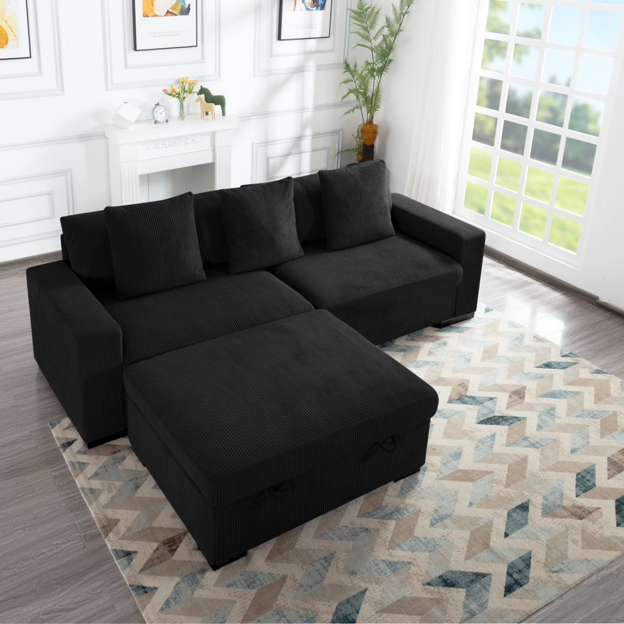 Gewnee 103.5-Inch Modular Corduroy Sofa Set with Solid Wood Legs, High-Density Foam, Suitable for Living Room/Bedroom/Office