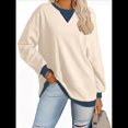 thumbnail image 3 of Sudaderas de Larga de Gran Tamaño para Mujer, Informales, con Cuello Redondo y Bloques de Color, Grandes Crema XXL, 3 of 7