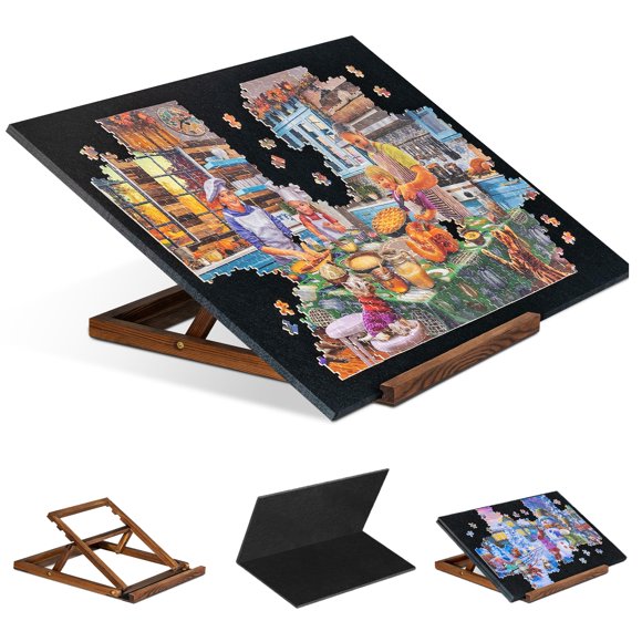 Tektalk Foldable Jigsaw Puzzle Board with 3 Angle Adjustable Bracket/Stand, Lightweight Portable Puzzle Mat Plateau with Wooden Easel, Foldaway Felt