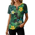 thumbnail image 5 of Erwazi Women's Short Sleeve Printed Blouse Zip V Neck Trendy Relax Fit Pullover Summer Casual Tops, 5 of 6
