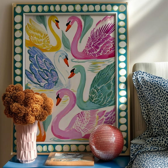 Kna Prints - Wall Art, Maximalist Decor, Colorful Swan Print, Whimsical Dopamine Bird Poster, Maximalist Kitchen Decor, Nursery Art, Living Room Decor, UNFRAMED-8x12