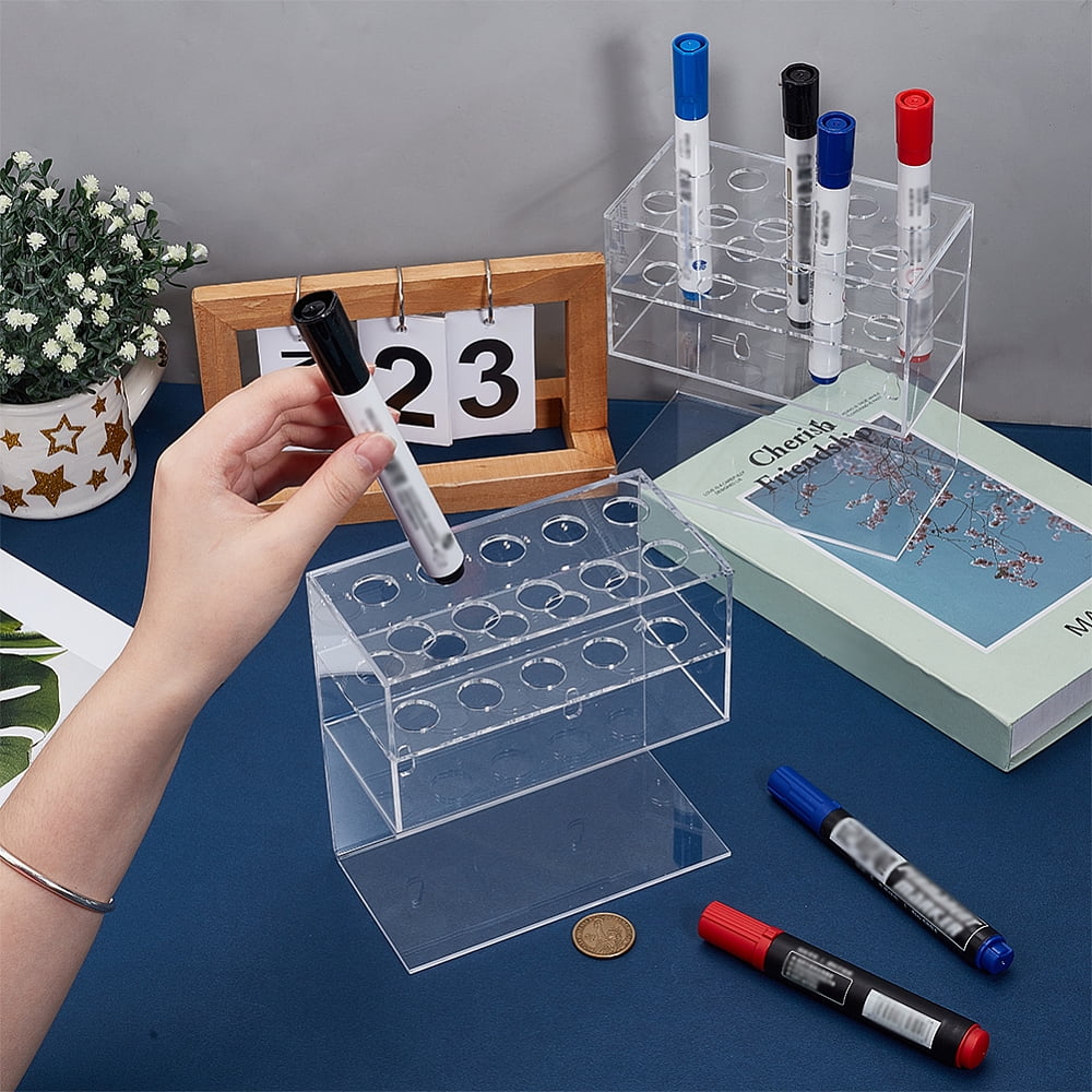 2 Set Acrylic Pen Holder Dry Erase Marker Holder 2-Tier 10-Slot Whiteboard Marker Holders Clear Marker Organizer Stand DIY Clear Pencil Holder Cup