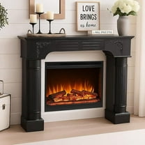 HOMEDIARY Modern Fireplace Mantel Surround, Black Freestanding Surround Mantel for Electric Fireplace, Waterproof & Anti-Tipping, Premium MDF Wooden Mantel with Leg for Living Room