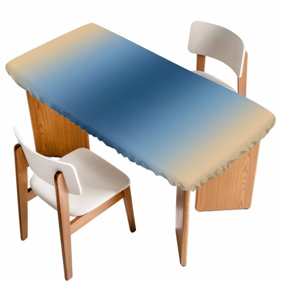 Navy Blue Yellow Ombre Table Cloths for 6 Foot Rectangle Tables, Farmhouse Modern Gradient Art Patio Waterproof Elastic Fitted Tablecloths, Washable Rectangular Table Cover for Camping