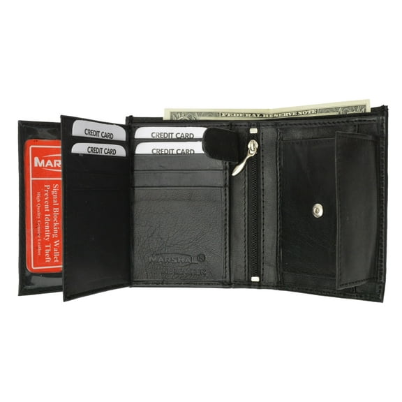 Trifold Billfold RFID Blocking Cowhide Leather Wallet for Men 10 Card Slots 2 ID Windows with Coin Pocket