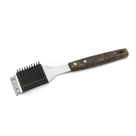 

MOUIND Barbecue Grill Brush and Scraper Wooden Handle and Replaceable Stainless Steel Bristles Head No Scratch Cleaning for Char Broil and Ceramic