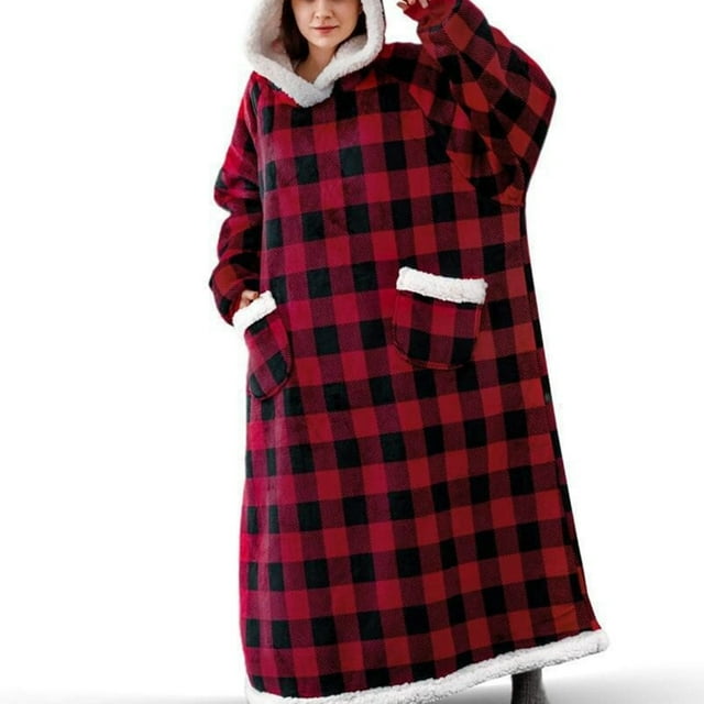 Extra Long Wearable Blanket with Thick Sherpa Fabric, Cloud-Like Softness Hoodie Sweatshirt with Elastic Sleeves and Giant Pockets, Perfect for TV Blanket Use (Gray Melange)