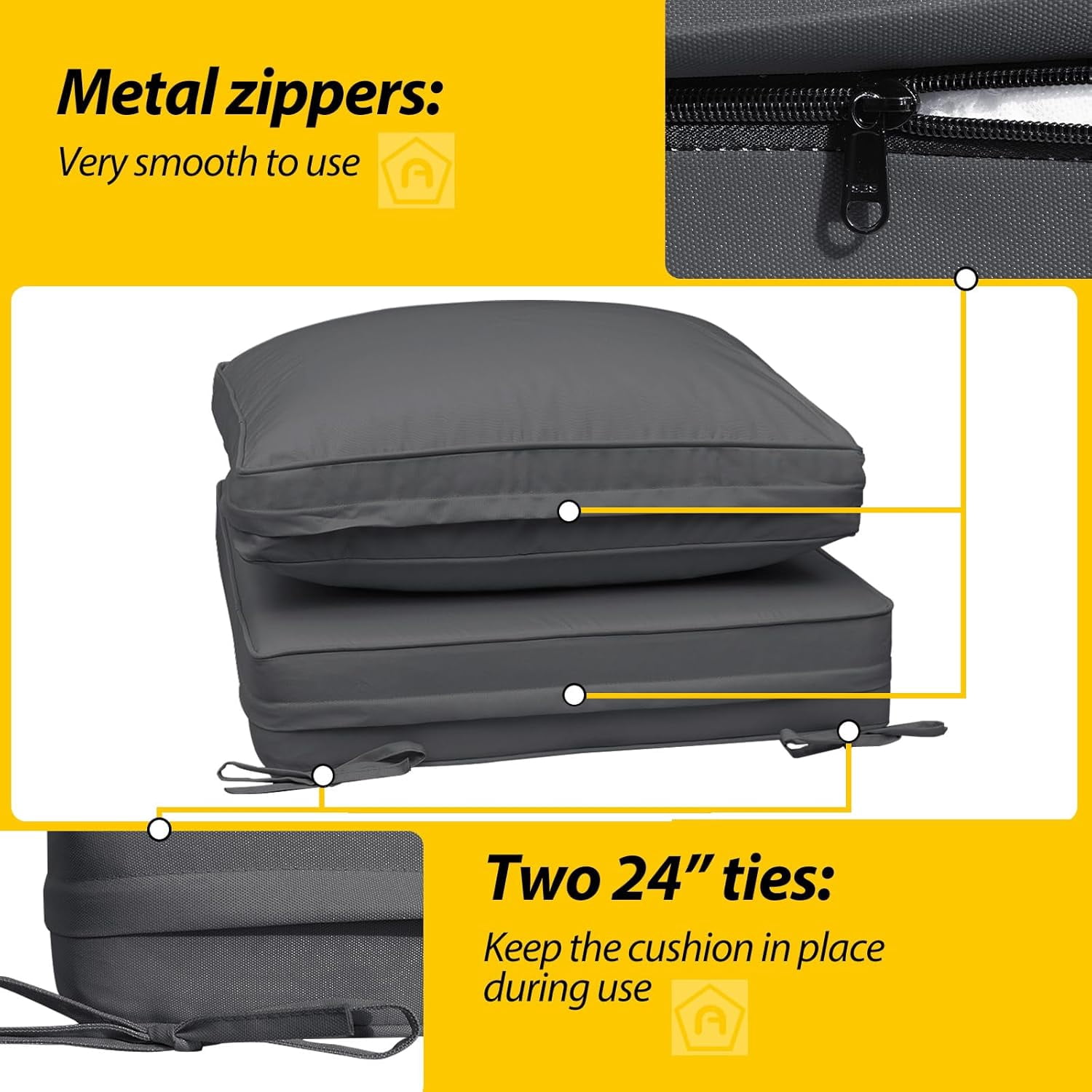 Outdoor Deep Seat Cushions with Double Welted Pillow, Waterproof, Fade-Resistant Patio Furniture Replacement Cushions, 24" x 24" x 5" + 24" x 19", Dark Gray