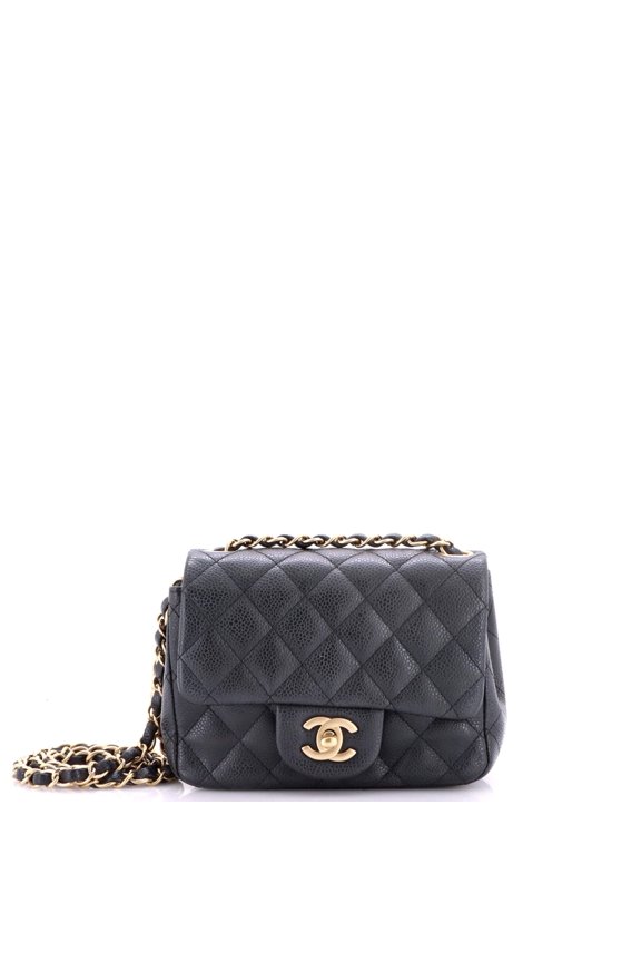 Pre-Owned Square Classic Single Flap Bag Quilted Caviar Mini By Rebag