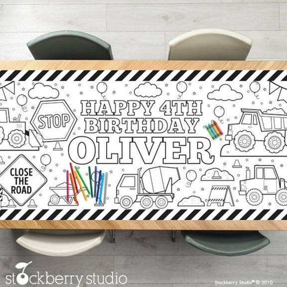 Construction Coloring Tablecloth Birthday Party Decorations