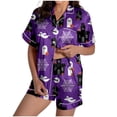 thumbnail image 3 of MuXiKeJi Clothes Halloween Pajamas Women 2026 Cute Satin Ghost Pumpkin Print Short Sleeve Button Top and Shorts Matching Sleepwear,Womens One Piece Halloween pjs, 3 of 9