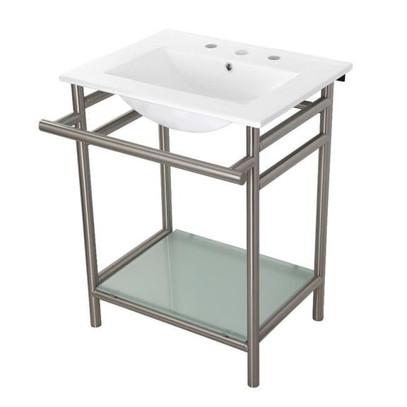 24 in. Ceramic Console Sink - 8 in. 3-Hole, White & Brushed Nickel