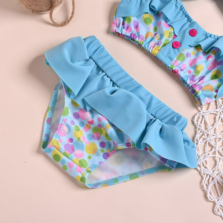 Coerni Polka Dot Ruffles Halter Swimwear 2pcs for Toddler Baby