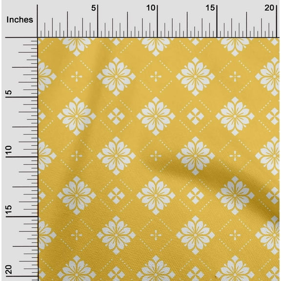 oneOone Cotton Cambric Yellow Fabric Floral & Tiles Moroccan Fabric For Sewing Printed Craft Fabric By The Yard 42 Inch Wide