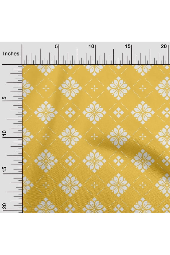 Cotton Jersey Yellow Fabric Floral & Tiles Moroccan Sewing Material Print Fabric By The Yard 58 Inch Wide