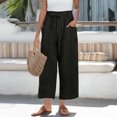 thumbnail image 2 of Womens Capri Pants for Baggy Comfy Linen Elastic Bell Bottom Lightweight Cropped Pants High Waist Drawstring Stretch Causal Boho Pants with Pockets Black XL, 2 of 6
