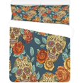thumbnail image 1 of Juego de ropa de cama de 3 piezas ABPHQTO Funda de edredón de calavera con flores de diamante, 1 of 4
